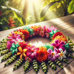 Collier de fleurs tropicales, traditionnellement offert pour célébrer une grossesse à La Réunion