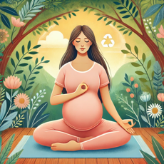 Femme enceinte assise en tailleur dans un jardin, pratiquant la respiration alternée avec une posture calme et sereine.