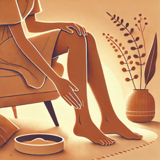 Varices et jambes lourdes durant la grossesse
Illustration minimaliste et chaleureuse d’une femme enceinte assise, massant doucement ses jambes avec une huile naturelle pour soulager les jambes lourdes et favoriser la circulation sanguine.