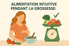 Alimentation intuitive pendant la grossesse
"Femme enceinte souriante savourant un repas équilibré, symbolisant l'alimentation intuitive pendant la grossesse"