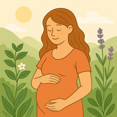 Illustration d’une future maman en position de repos, représentant le bien-être associé à l’arrêt de fumer naturellement pendant la grossesse.
