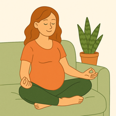Femme enceinte en pleine séance de méditation, symbole de calme et de méthode douce pour arrêter de fumer naturellement pendant la grossesse.
