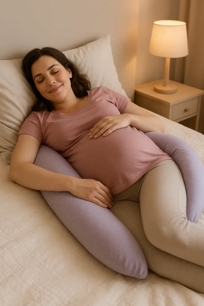 femme dans un coussin de grossesse