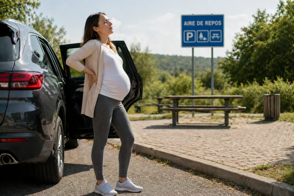 pause voiture femme enceinte marche repos sécurité