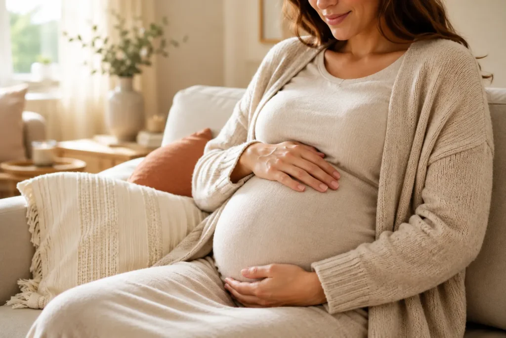 Main posée sur le ventre pendant la grossesse